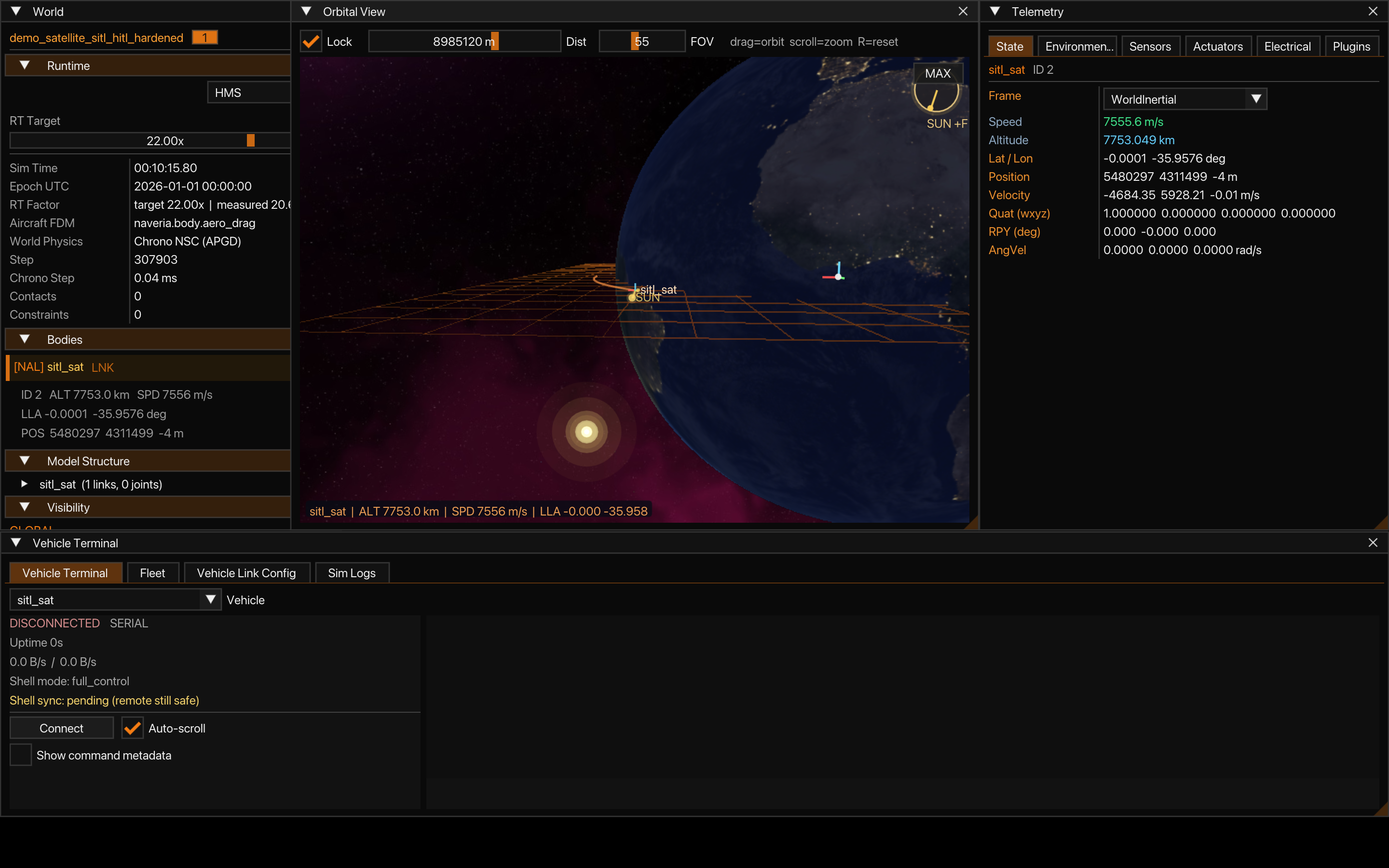 NaveriaSim - orbital / SIL view